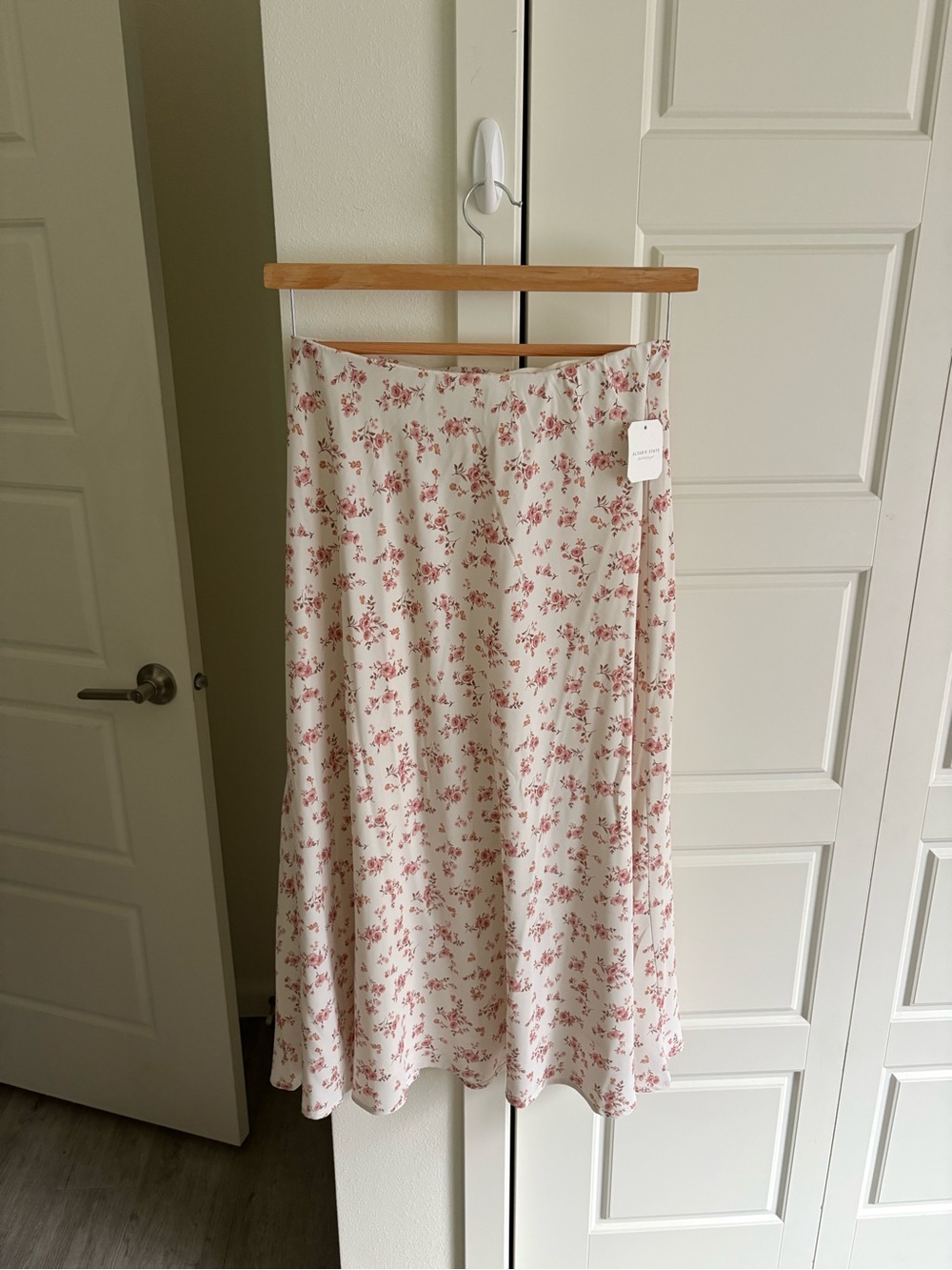 Altar'd State Cream A-Line Midi Skirt with Pink Floral Print
